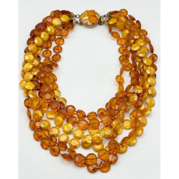 Vintage Jewelry - Vintage brown beaded multi strand sequin necklace